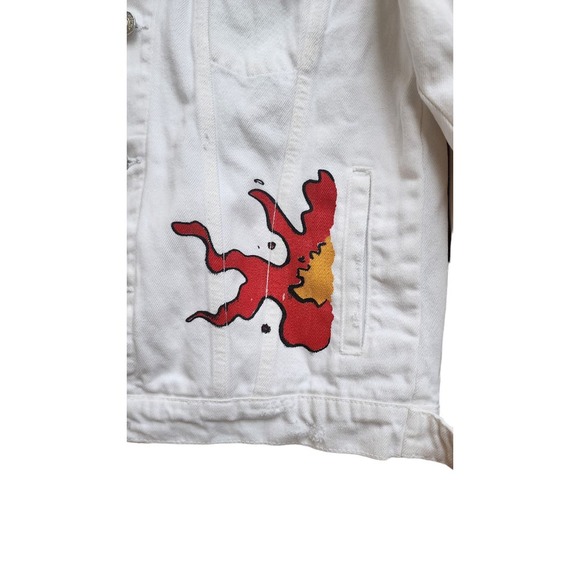 Men's NWT Zara White Denim Jacket Comic Tragedy Small - Picture 4 of 5